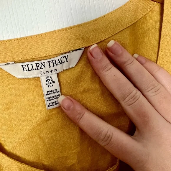 Ellen Tracy | yellow linen blouse - L - Picture 4 of 8